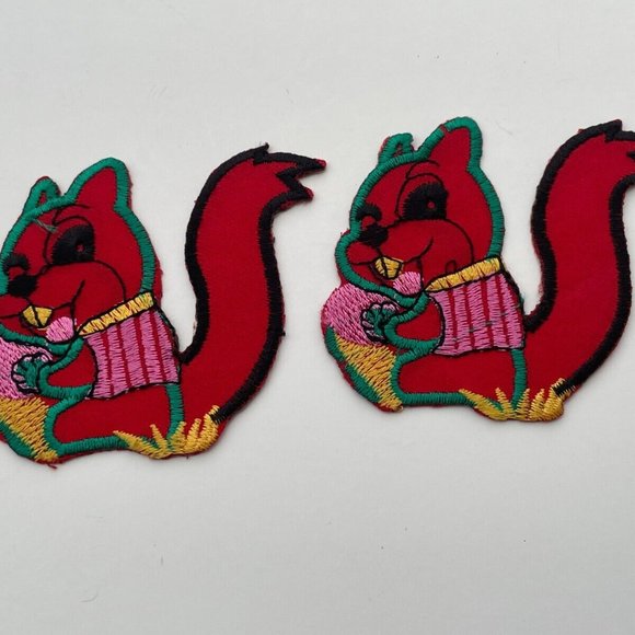Squirrel Iron On Patches for Craft Cloth Red Embroidery Patches Lot of 2 - Picture 2 of 7
